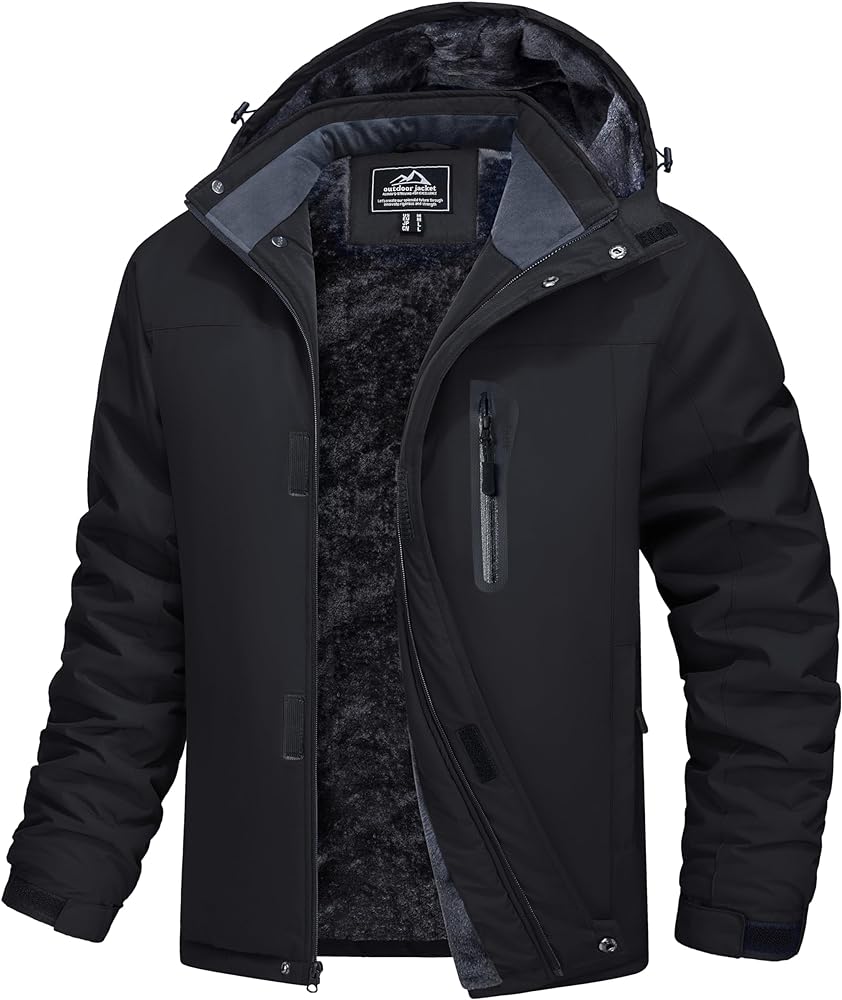 MAGCOMSEN Men's Winter Coats Ski Snow Rain Jackets Water Resistant with Hood Warm Fleece Parka Hiking Fishing Work