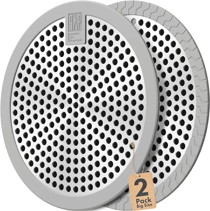 qAp quality art Practical Shower Drain Hair Catcher / Bathtub Drain Cover/Drain Protector/Stainless Steel+Silicone/for Bathroom & Kitchen (2pack/4.5inch/Grey+Grey)