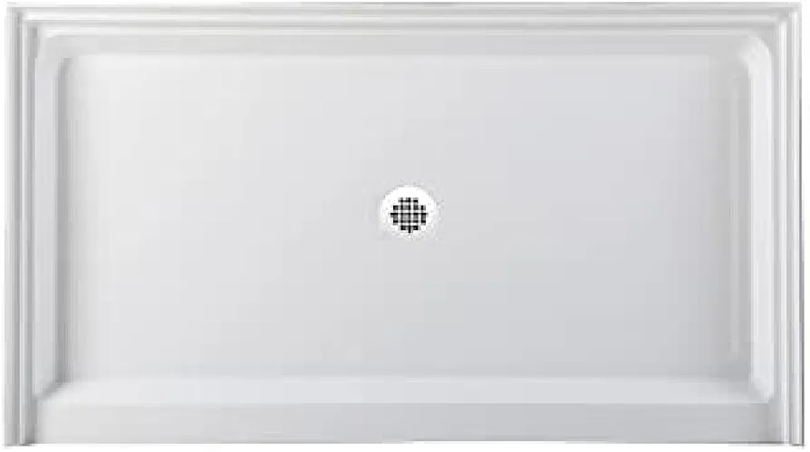 Westbrass SP6036WB-50 60" x 36" 3-Wall Shower Pan with Solid Center 4-1/4" Cross Grid Brass Drain Cover, 60 in. x 36 in, Powder Coat White