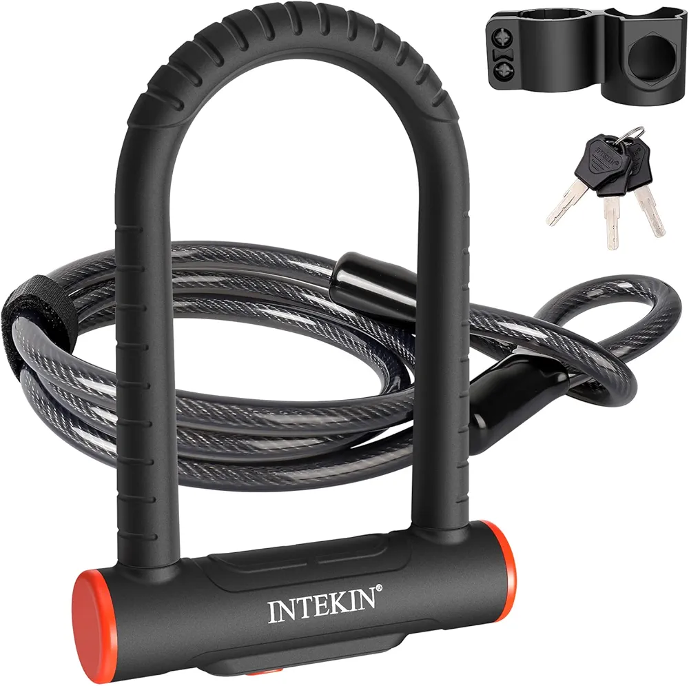 Bike U Lock Heavy Duty Bike Lock Bicycle Lock, 16mm U Lock and 5ft Length Security Cable with Sturdy Mounting Bracket for Bicycle, Motorcycle and More