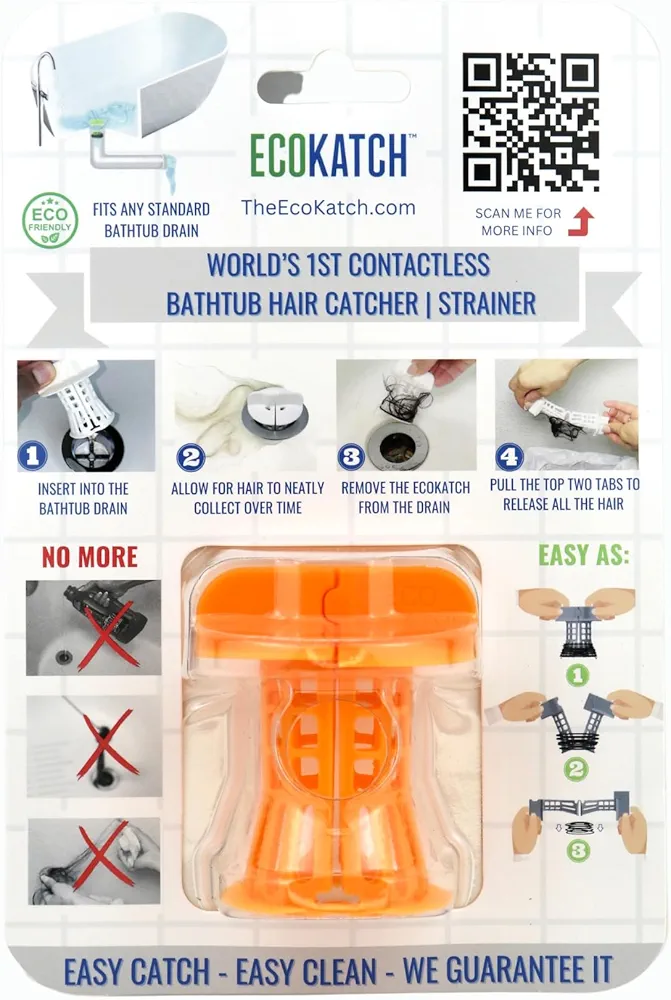 Ultimate Contactless and Hygienic Bathtub Drain Hair Catcher | Drain Protector | Strainer | Universal Fit for Standard Bathtub with 1.5" to 1.75" Drain (Autumn Orange)