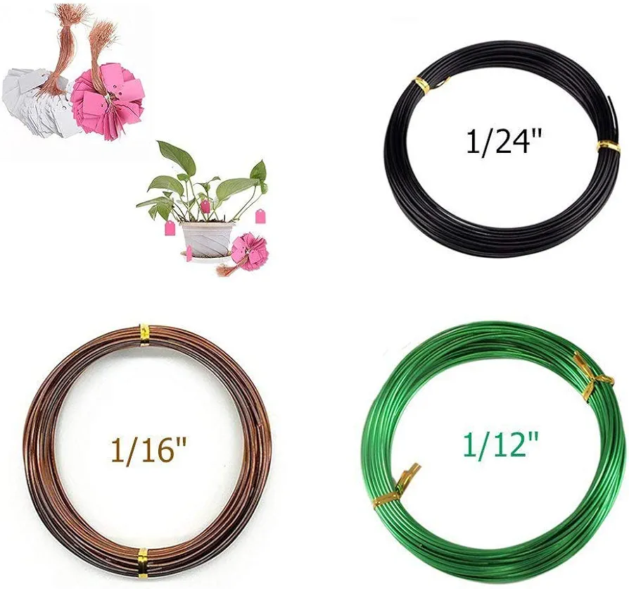 Preamer Set of 3 Bonsai Tree Kit Long Lasting Bonsai Tool Training Aluminum Wire for Tree Jewely Beading Wire with 100Pcs Plastic Plant Labels(Assorted Color)