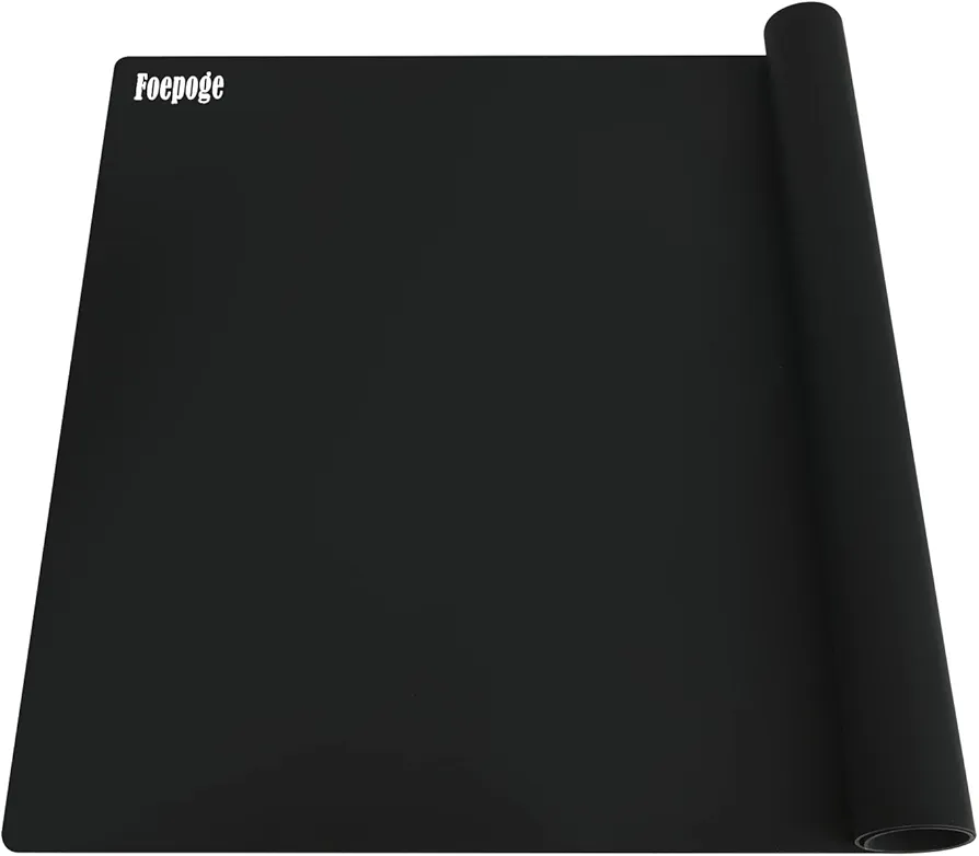 1.5MM Extra Thick Silicone Table Placemats, 27.9" x 20" XL Large Dining Table Mats Heat Resistant, Silicon Place Mats Waterproof for Countertop Protector Kids Kitchen Counter Mat by Foepoge, Black