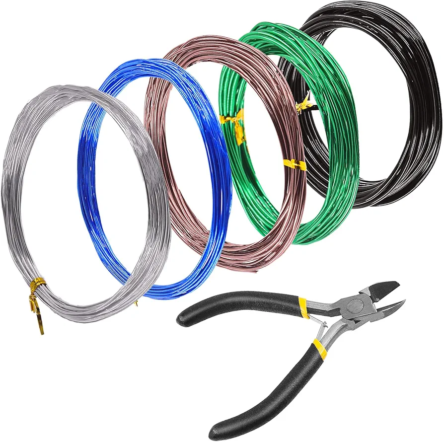Keadic 6Pcs 5 Colors Aluminum Bonsai Wires Kit with Wire Cutter, 0.8/1/1.5/2/3mm Anodized Bonsai Training Wire for Holding Bonsai Branches Small Trunks (82 Ft)