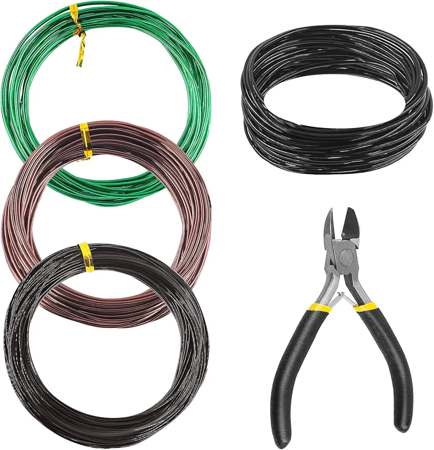 5Pcs 3 Colors Bonsai Training Wire with Wire Cutter Kit, Anodized Aluminum Bonsai Wire Tools for Holding Bonsai Plant Branches Small Trunks - 164 Feet 1.0MM 1.5MM 2.0MM 3.0MM