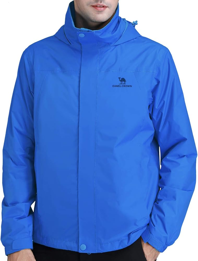 CAMEL CROWN Men's Lightweight Rain Jacket Waterproof Raincoat Windbreaker Hooded Active Outdoor Shell Jacket for Hiking Work