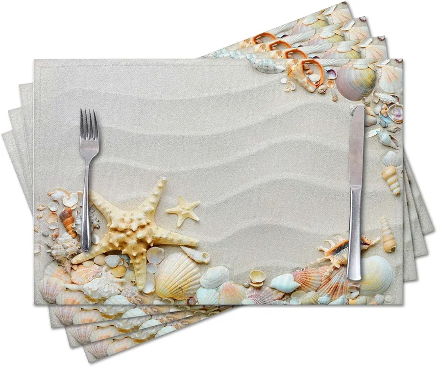 Placemats Set of 4,Beach Sand,Washable Burlap Woven Heat Resistant Placemat for Dinning Table,Farmhouse,Outdoor,18X12 Inch