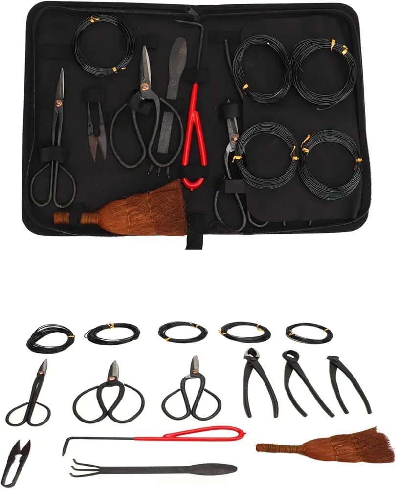 Topyond Bonsai Tool Set, 12 PCS Carbon Steel Succulent Gardening Trimming Tools Set, Bonsai Starter Trimming Care Kit Include Pruning Shears, Scissors, Wire Cutter in Root Hook Nylon Tool Case