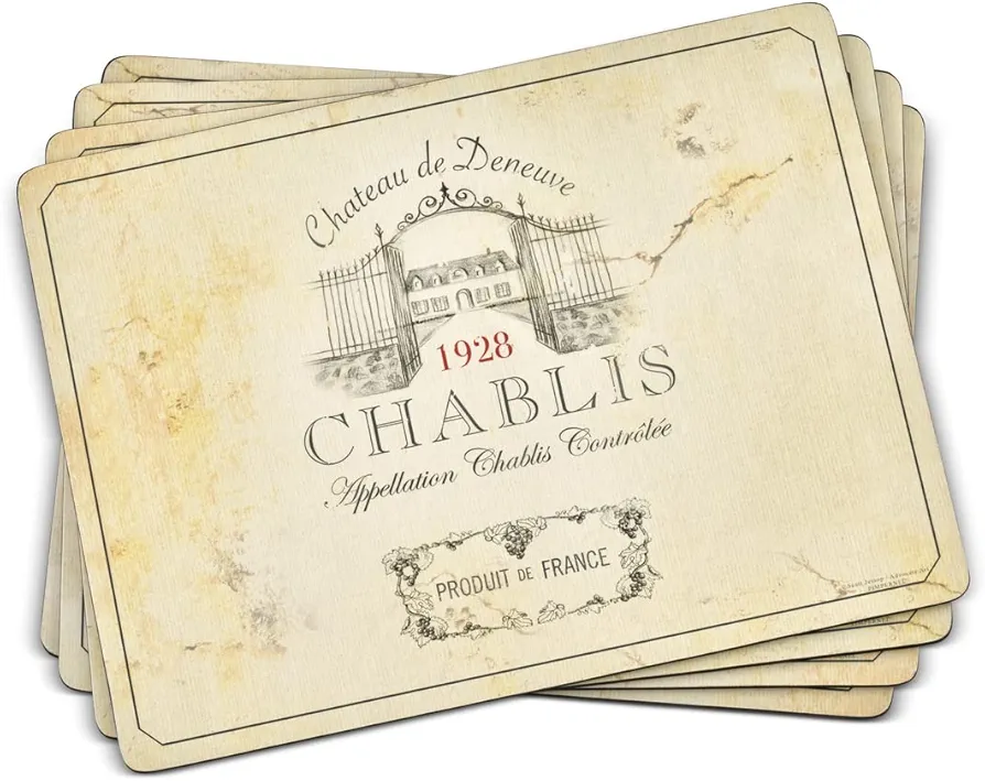 Pimpernel Vin de France Collection Placemats | Set of 4 | Heat Resistant Mats | Cork-Backed Board | Hard Placemat Set for Dining Table | Measures 15.7” x 11.7” Multicolor