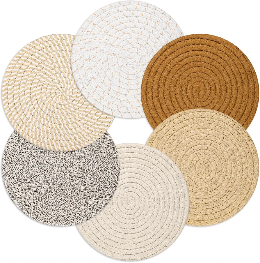 Billbotk 8" Trivets for Hot pots and Pans, 6 Heat Resistant Hot Pads, Pot Holders for Kitchen, Hot Plate Mats for Table, Home Essentials, Fall Decorations for Home and Farmhouse