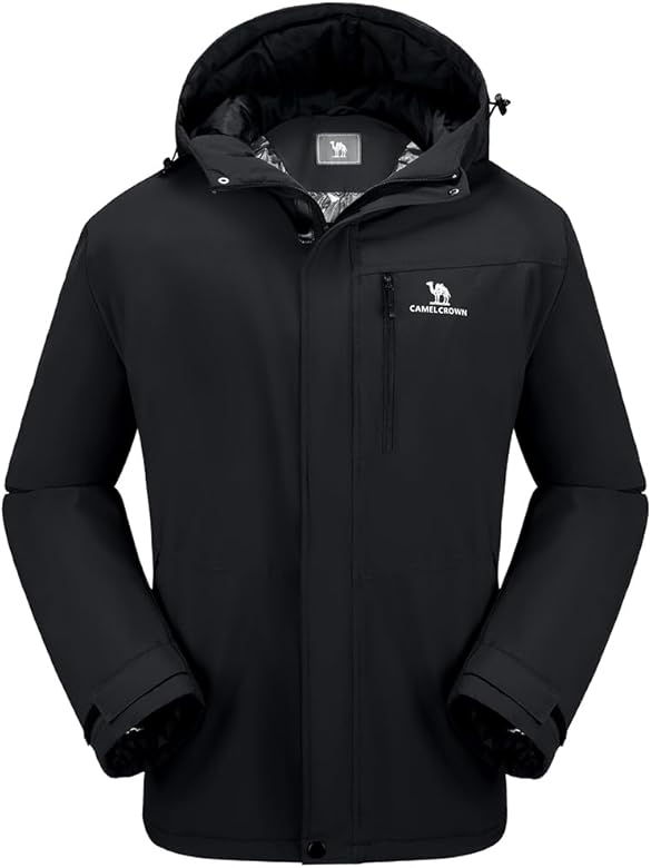 CAMEL CROWN Mens Winter Coat Waterproof Ski Jacket Hooded Windbreaker with Heat thermal Layer for Snow Rain Hiking Outdoor