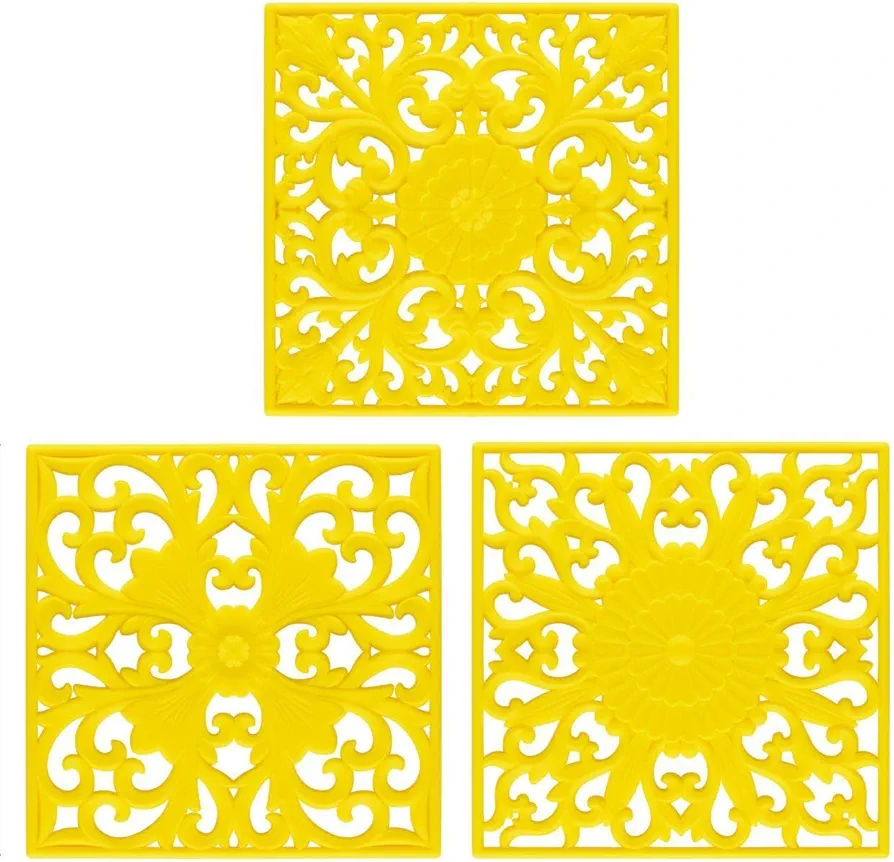 Smithcraft Silicone Trivets for Hot Dishes, Pots & Pans, Square Trivet Mat Table, Hot pads Kitchen Counter, Heat Resistant Mats Countertop, Non-Stick Silicone Mat, Yellow Pot Holders Accessories Set 3