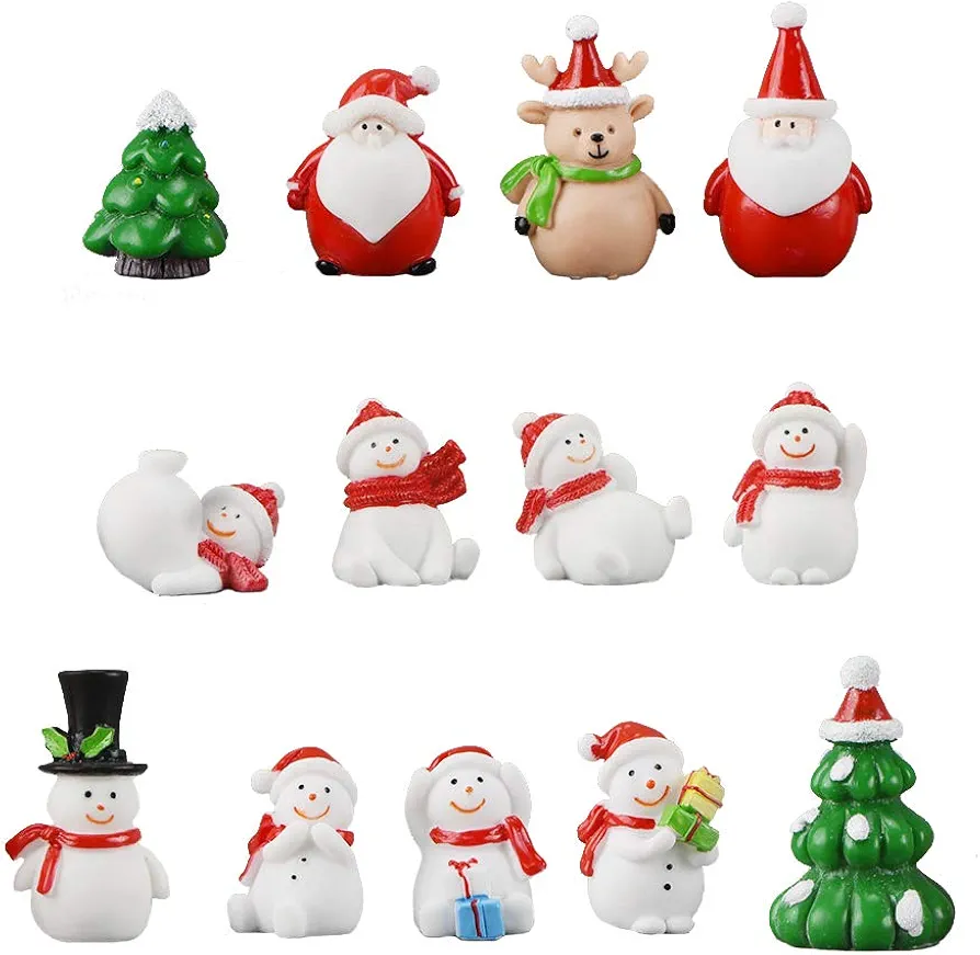 Miniature Garden Ornaments 13 Pcs Mini Christmas Santa Snowman Trees Deer Cute Fairy Garden Accessories DIY Kits for Xmas Bonsai Craft Cactus Garden Micro Landscape Dollhouse Indoor Outdoor Home Decor