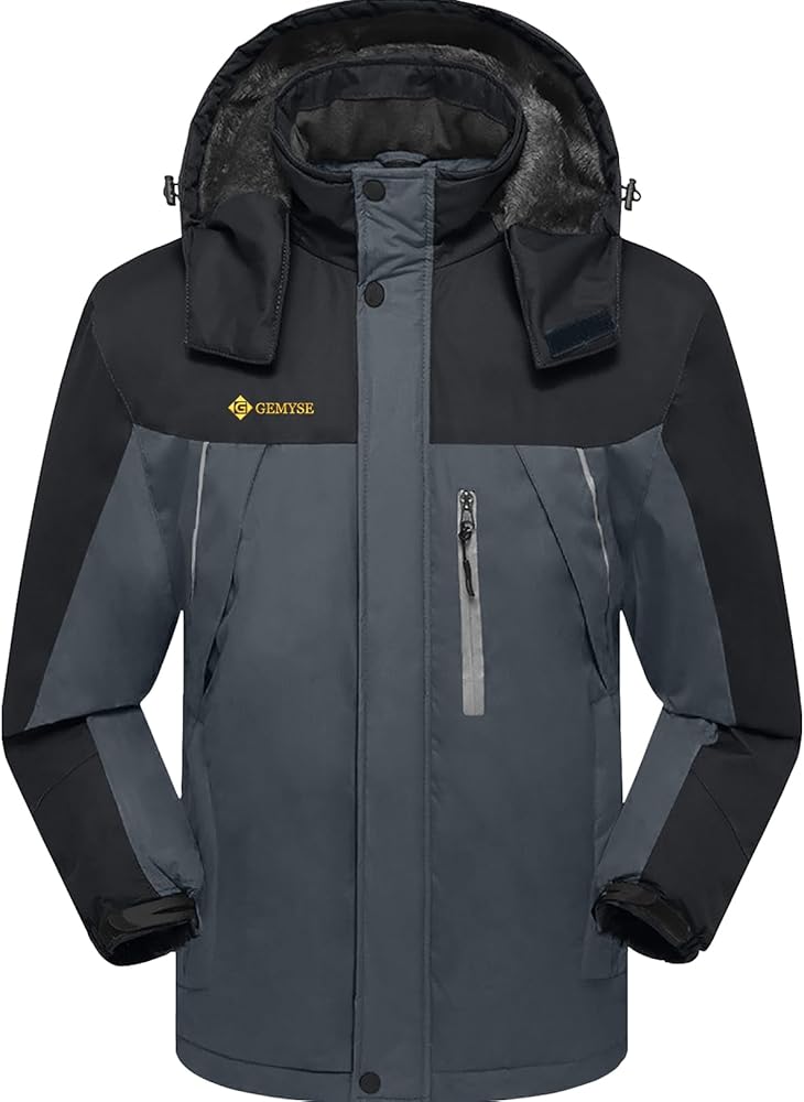 GEMYSE Men's Windproof Ski Jacket Warm Raincoats Snowboarding Hooded Parka With Multi-Pockets