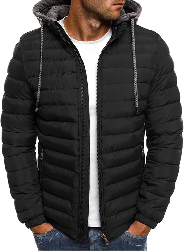 Uillui Winter Coats for Men Casual Lightweight Packable Puffer Jacket Outdoor Quilted Hooded Puffy Down Coat for Snow Ski