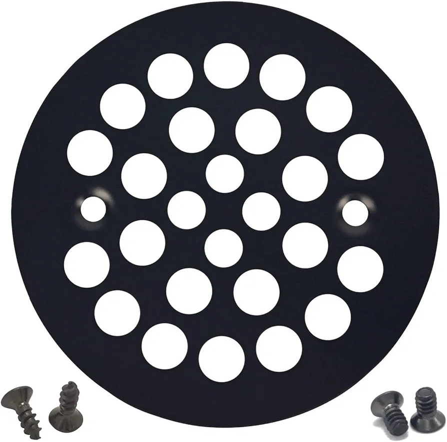 4-1/4" Round Shower Grate Drain Strainer Replacement Cover Matte Black + Machine and Tapping Screws