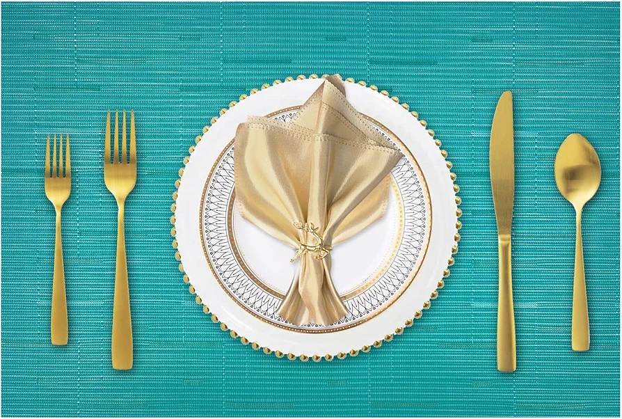 Placemats Set of 4 Heat Resistant Placemats for Dining Table Woven Vinyl Place Mats Easy to Clean Washable Table Mats 18 x 12 inches (Turquoise, 4)
