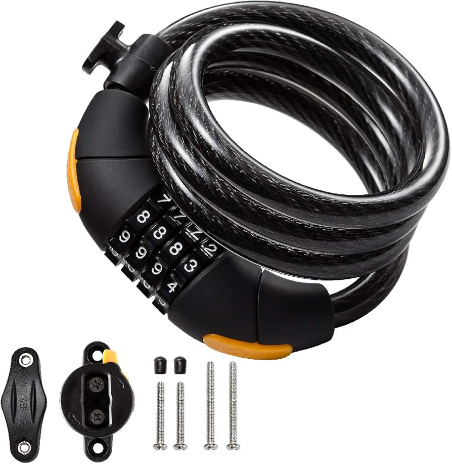 Via Velo Bike Lock Combination Cable Lock Combinationa Lock with 4-Feet Bike Cable Basic Self Coiling Resettable Combination with Complimentary Mounting Bracket, 4 Feet x 1/2 inch(12mm) Cable.