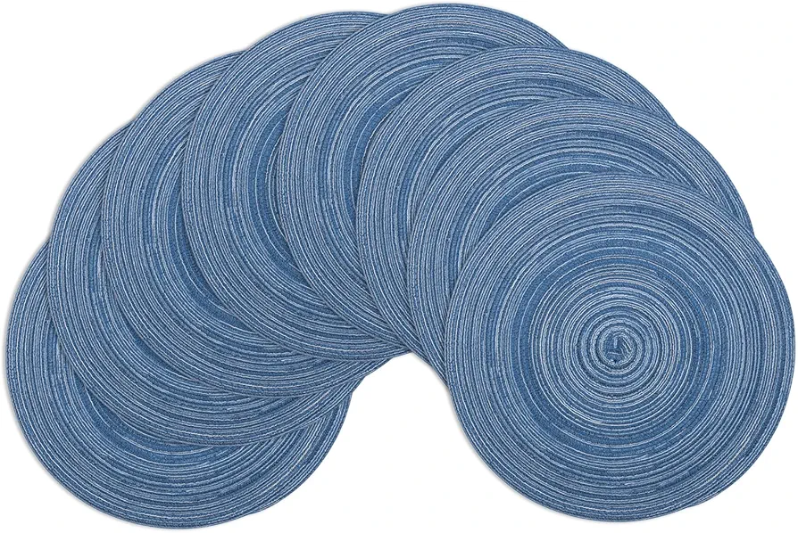 Winknowl Round Braided Placemats Set of 8 Washable Woven Heat Resistant Table Mats for Kitchen Dining Tables 15 inch Round Place Mats (Seascape Blue,8)