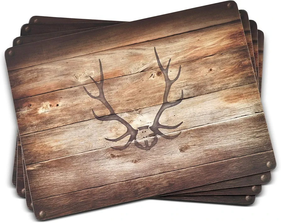Pimpernel Lodge Collection Placemats | Set of 4 | Heat Resistant Mats | Cork-Backed Board | Hard Placemat Set for Dining Table | Measures 15.7” x 11.7” Brown/Wood