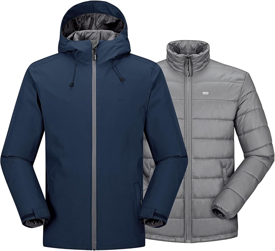 33,000ft Men's Waterproof 3-in-1 Ski Jacket, Warm Mountain Windbreaker Snow Rain Jackets Winter Coat with Puffer Jacket