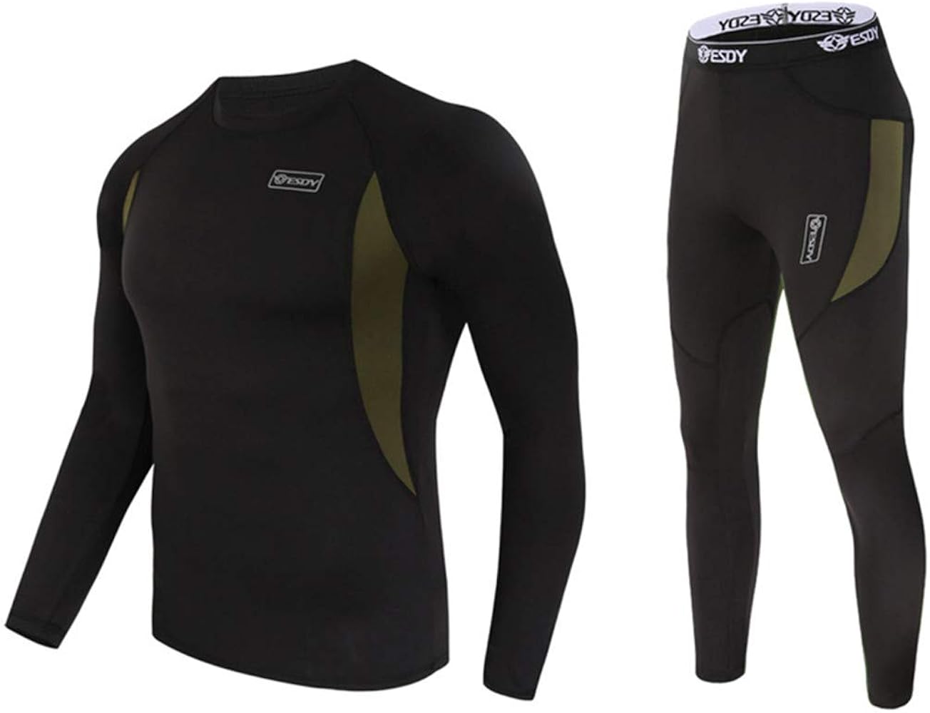 Winter Mens Thermal Underwear Suit,Fleece Warm Breathable Sport Underwear Suits,Army High Elastic Quick Drying Set