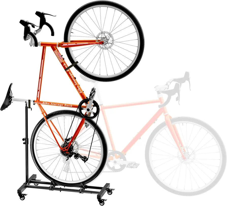 Vertical Bike Stand, Freestanding Indoor Bike Storage Rack Upright Bicycle Floor Stand Indoor Bike Holder with Adjustable Height for Garage & Apartment - for Wheels Sizes up to 29”