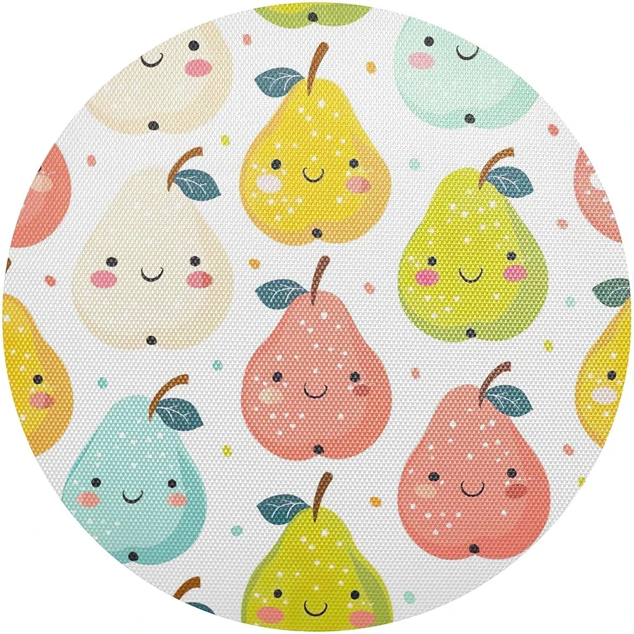 Kigai Colorful Pears Round Placemats Non-Slip Washable Table Mats 15.4 Inch Heat Resistant Place Mats Set of 6 Placemats for Kitchen Dining Table Decoration
