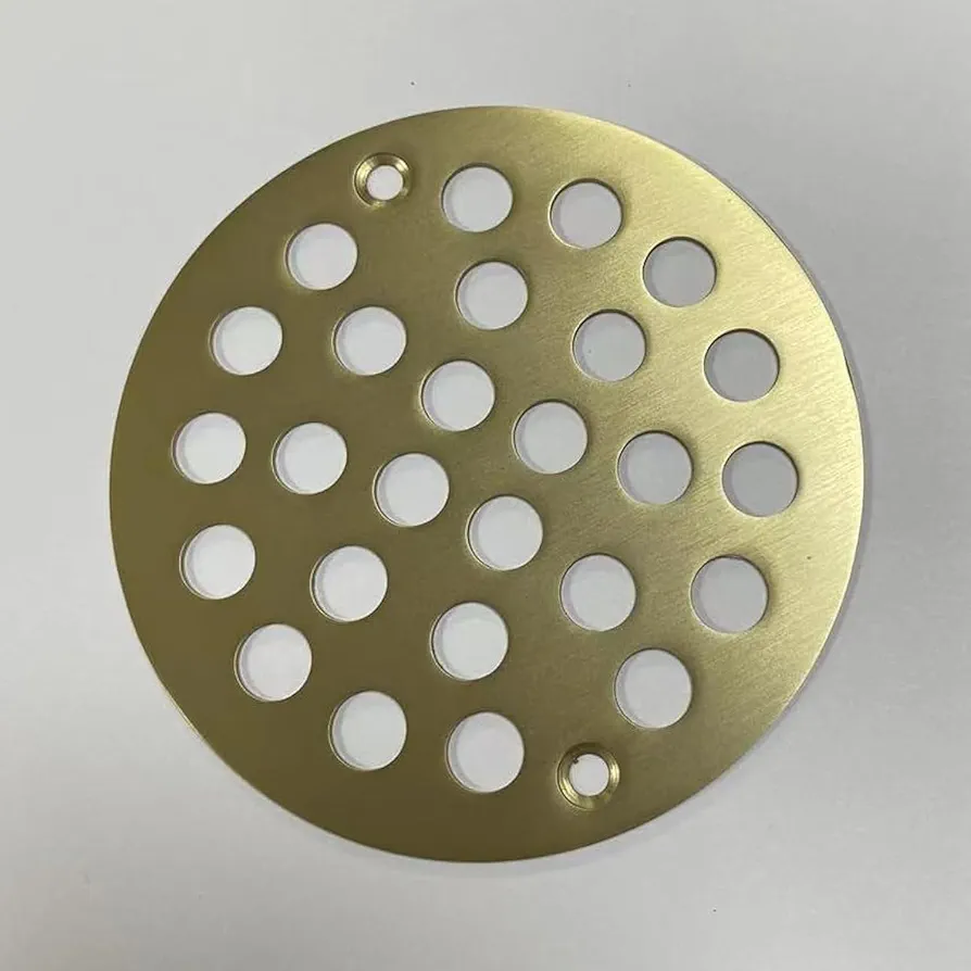 4’’ OD Round Shower Strainer Drain Trim Set Screw-in Shower Drain Strainer Grid Replacement Floor Drainer Cover Brushed Golden