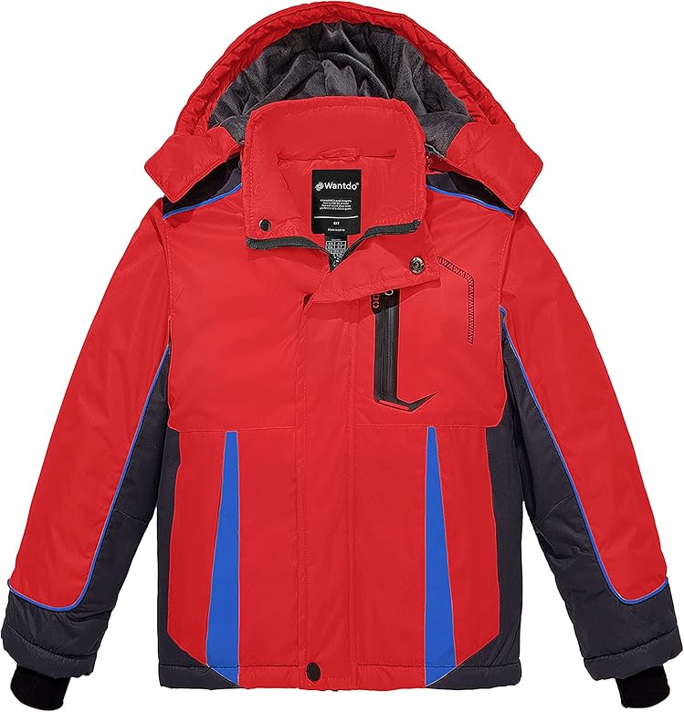wantdo Boys' Waterproof Winter Ski Jacket Fleece-Lined Puffer Coat Insulated Snow Jacket Hooded