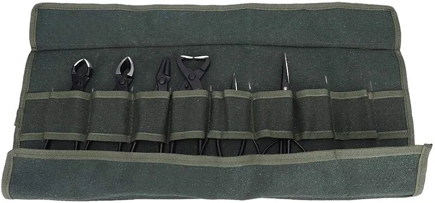 Fdit Professional Bonsai Tool Kit 7 PCS Stainless Steel Scissor Shear Cutter Wire Pliers Set for Leaf Tree Bud Root Trimming Gardening Tools with Roll Bag