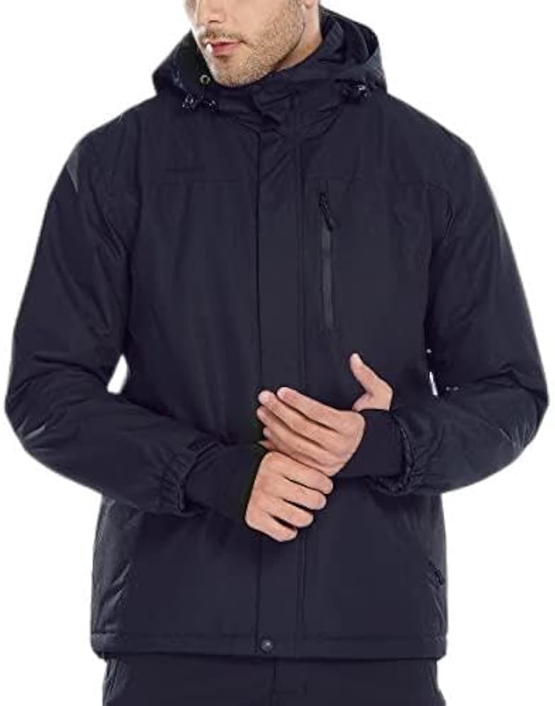FREE SOLDIER Men's Waterproof Ski Snow Jacket Fleece Lined Warm Winter Rain Jacket with Hood Fully Taped Seams