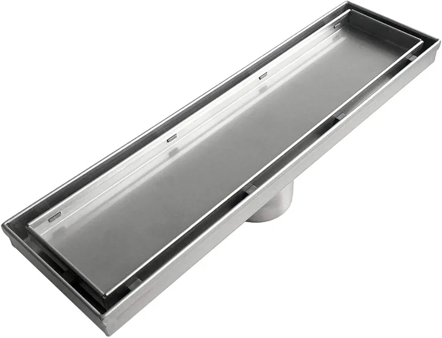 Neodrain 12-Inch Linear Shower Drain with 2-in-1 Flat & Tile Insert Cover, Brushed 304 Stainless Steel Rectangle Shower Floor Drain,Floor Shower Drain with Hair Strainer