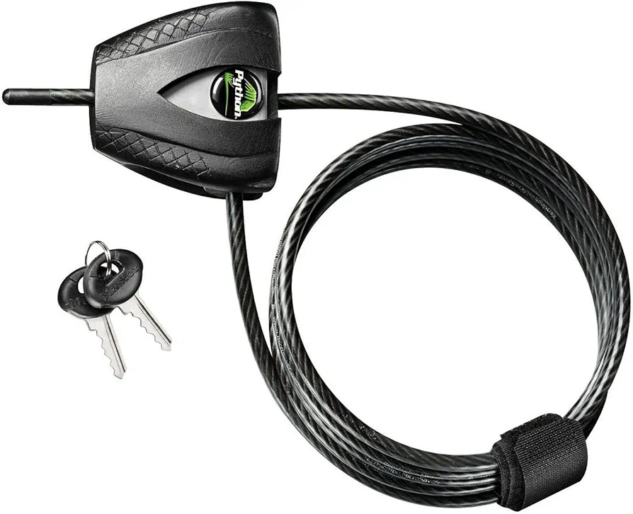 Master Lock Black Python Bike Lock with Key, Adjustable Metal Cable Lock has a Weather Resistant Vinyl Coating for Outdoor Equipment, Bicycles, 6 Feet Long, 8417D