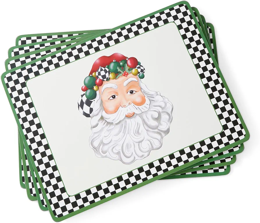 Pimpernel Black and White Christmas Placemats (Set of 4) - Cork-Backed, Heat-Resistant Table Mats for Dining Table (15.7" x 11.7") - Durable Hard Placemats Featuring Festive Snowman & Santa Designs