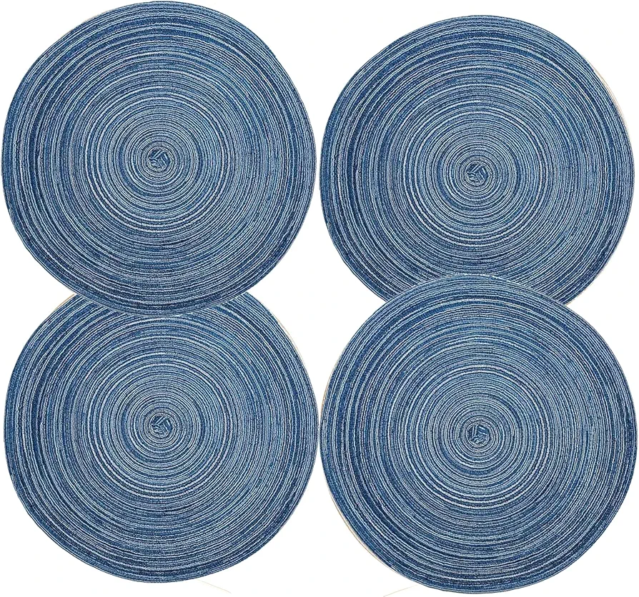 Round Placemats Set of 4 Round Braided Place mats 15 Inches Table Mats for Dining Tables Washable Heat Resistant Place mats for Party, Tabletop Accessories (Blue,4)
