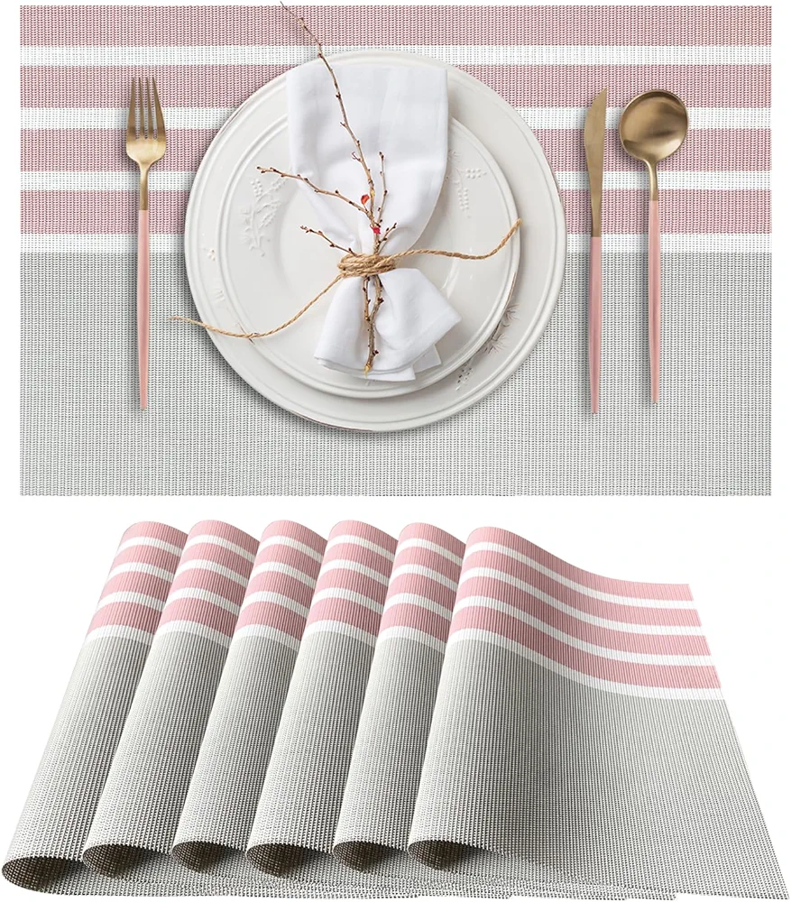Table Placemat Vinyl,Placemats Set of 6 Washable,Rectangle Heat Resistant Placemat, Red Placemats,Place Table Mat for Kitchen Dining Table