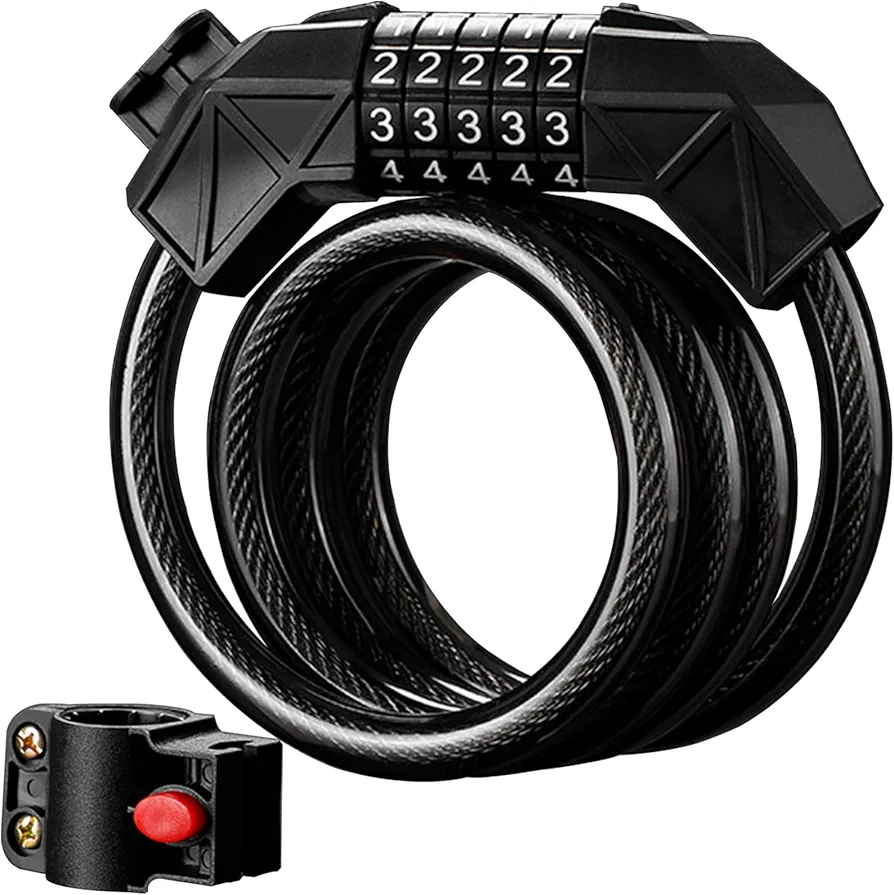 Premium Bike Lock, Bike Locks Heavy Duty Anti Theft, High Security 5 Digit Resettable Coiling Bicycle Lock for Scooters, Motorcycle, Bikes, 3.9ft Bike Lock Cable Lock Combination with Mounting Bracket