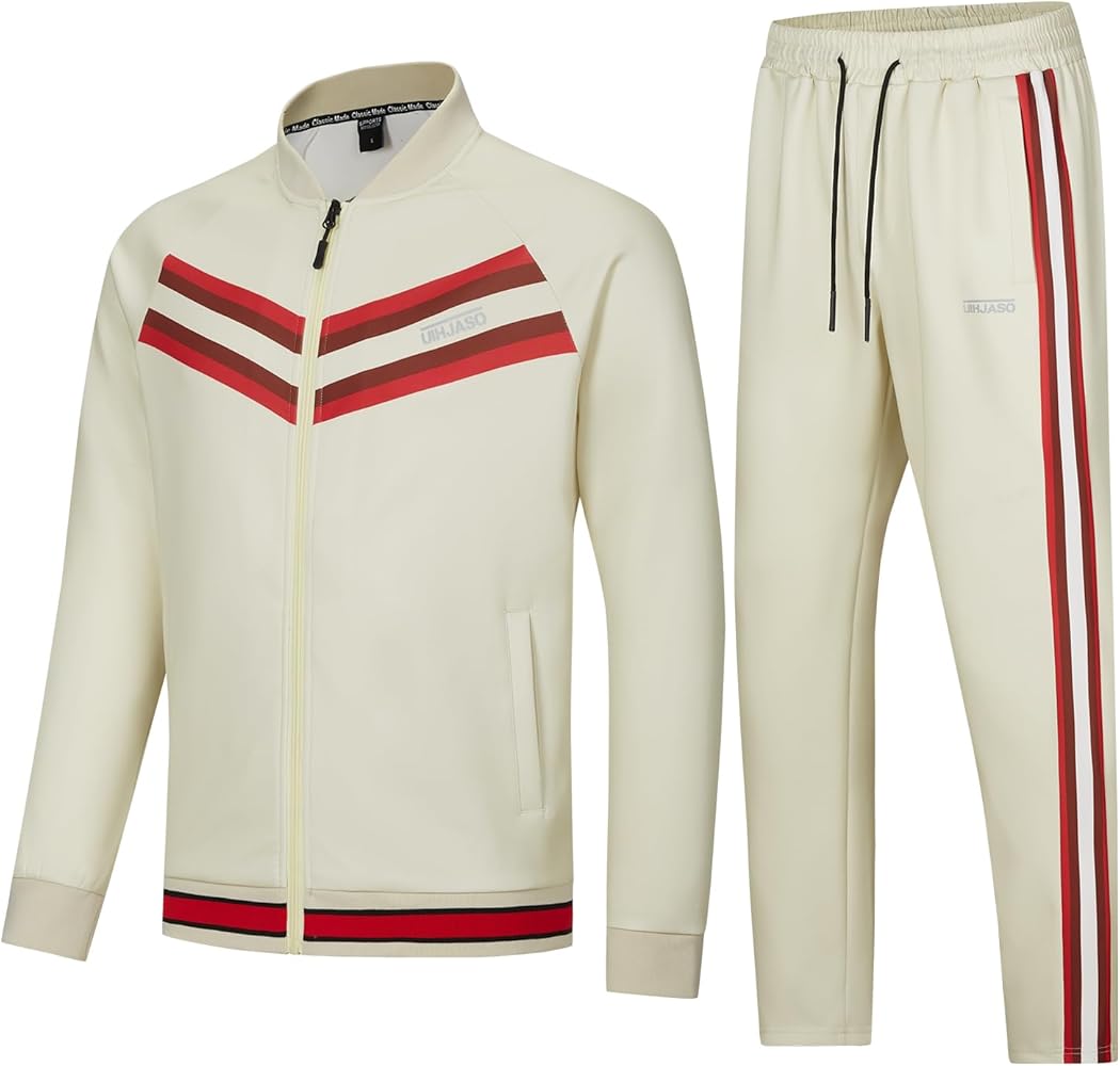 Men Track Suits Sets Long Sleeve Plaid Sweatsuit Active Jackets and Pants 2 Piece Outfits