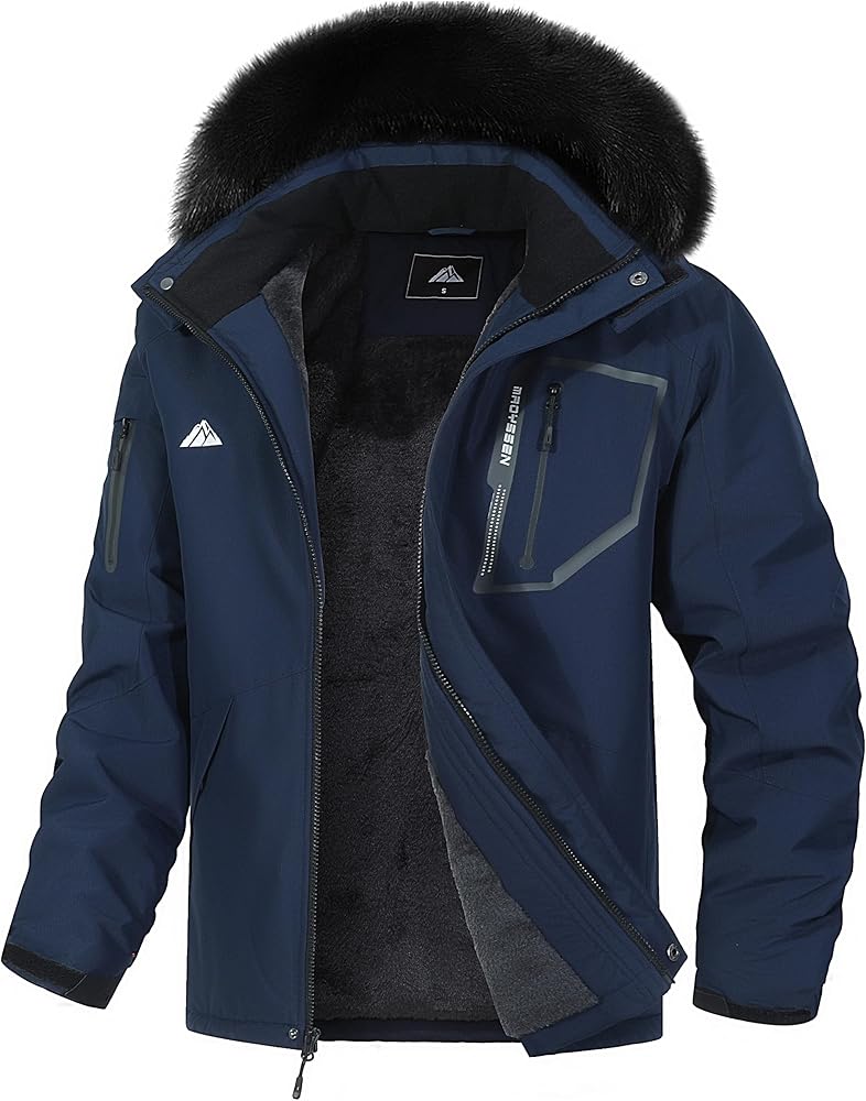 Men's Waterproof Ski Jacket Warm Winter Snow Coat Mountain Windbreaker Fur Hooded Snowboarding Jakcet Parka