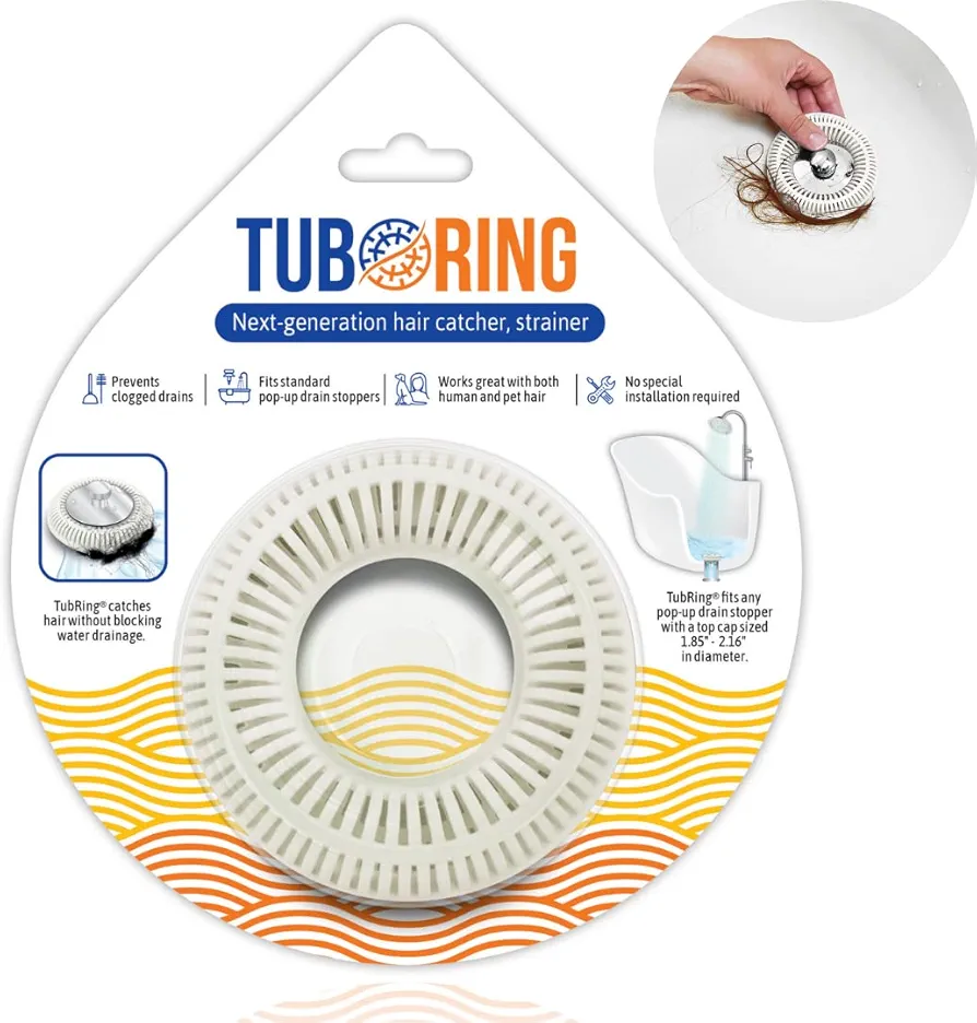 TUBRING The Ultimate Tub Drain Protector Hair Catcher/Strainer/Snare (White)