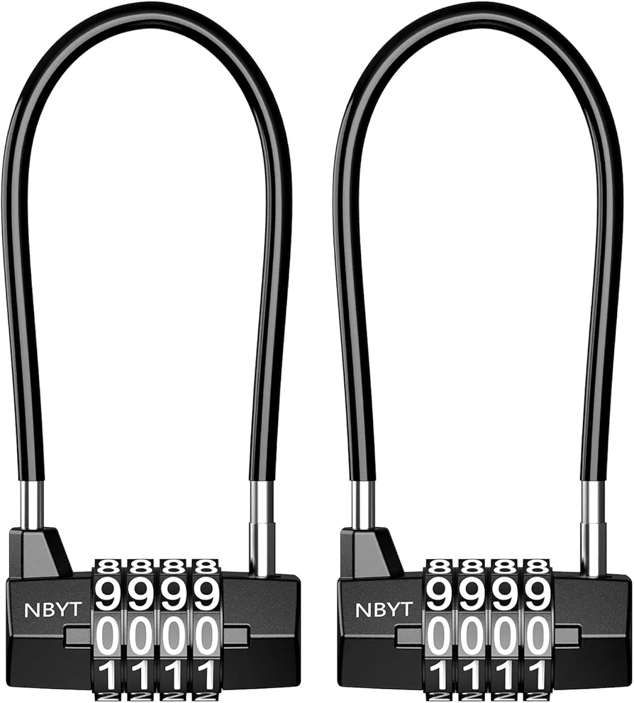 2PCS Long Shackle Combination Lock, 4 Digit Weatherproof Handle Padlock for Cabinet Door Outdoor, Resettable Handheld Lock for Travel Bag, Bike, Fence, Luggage School, Fence, Gym Sports Locker
