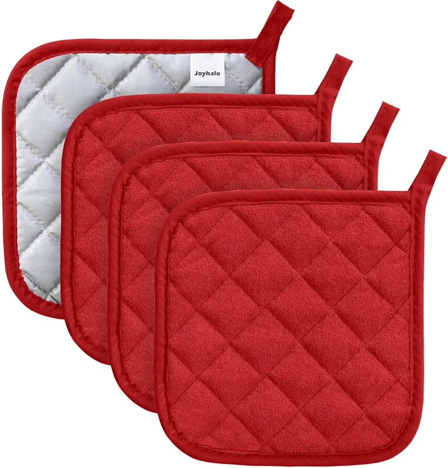 Joyhalo 4 Pack Pot Holders for Kitchen Heat Resistant Pot Holders Sets Oven Hot Pads Terry Cloth Pot Holders for Cooking Baking