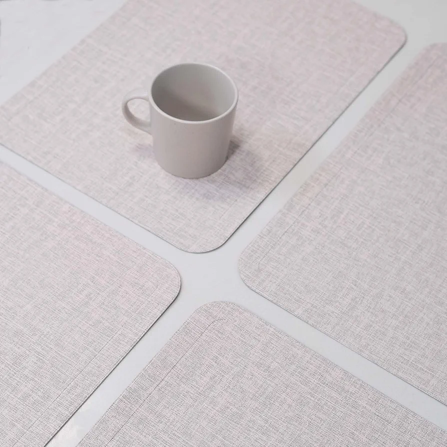 Leather Placemats Set of 4, Heat Resistant Place Mat, Waterproof Wipeable Washable Anti-Slip PU Table Mats for Indoor & Outdoor Dining Table Decoration, 12" x 17", White