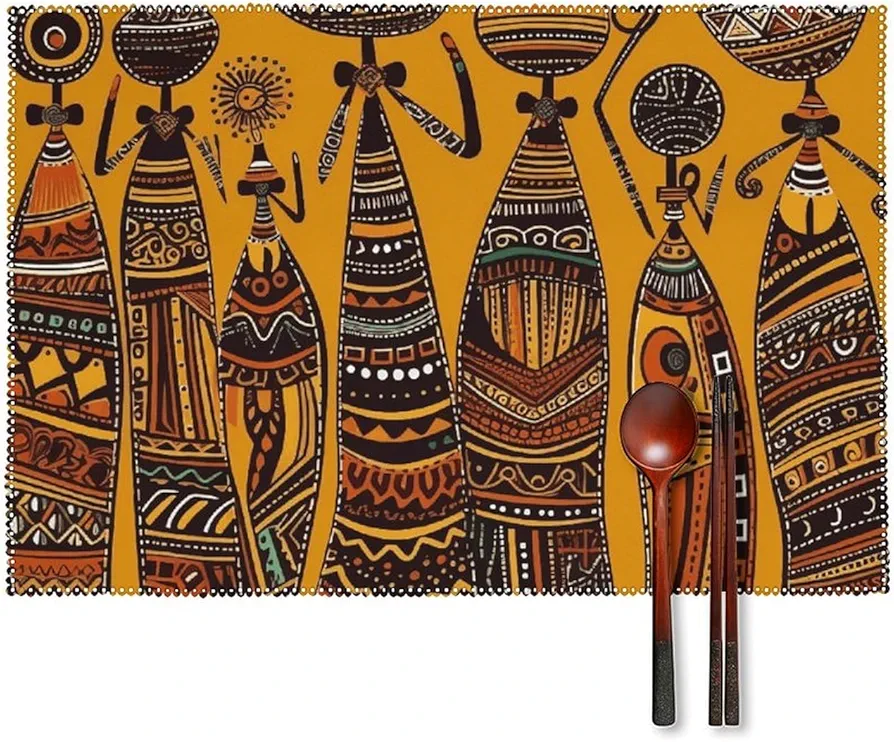 Cloth Placemats Set of 6 Creative African Culture Printed Heat Resistant Place Mats for Kitchen Table Indoor/Outdoor Washable Placemat Wipeable Dining Table Mats