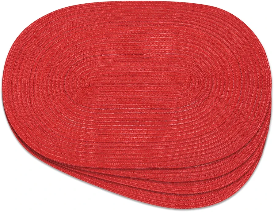 Noctiflorous Oval Braided Placemats 12x18 Inch Table Mats Set of 4 for Dining Tables Natural Woven Heat Resistant Place Mats(05 Red Shine, 4 pcs)