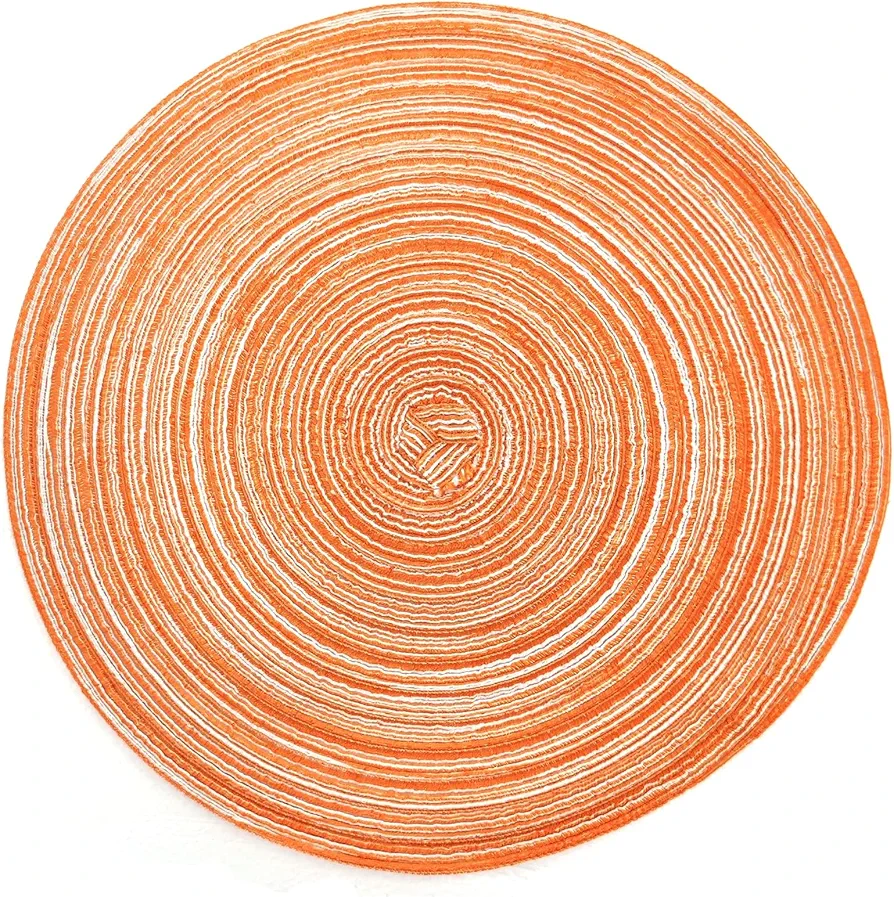 Round Placemats Set of 8 Heat Resistant Braided Place Mats 11.8 inch for Kitchen Table Orange