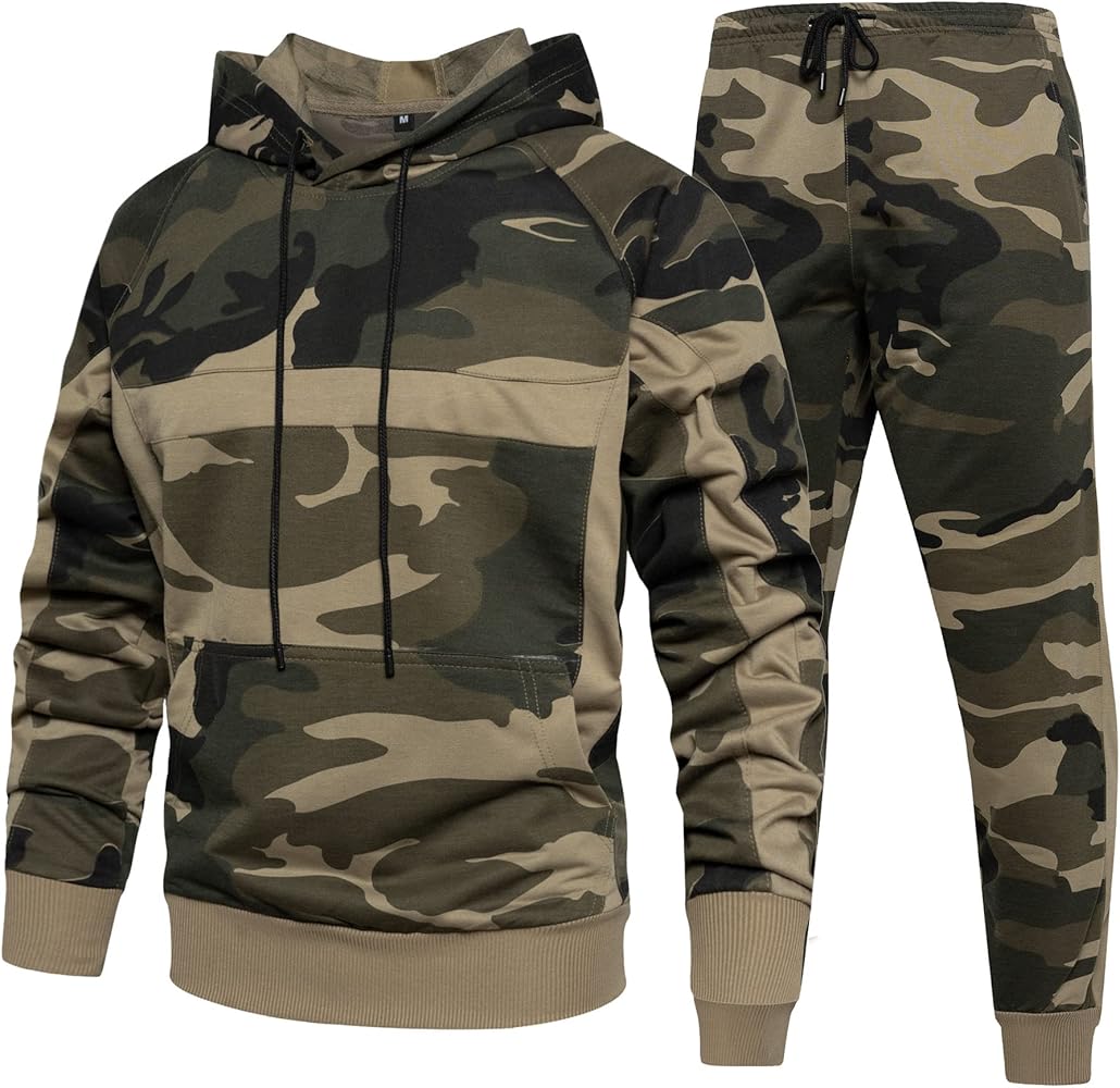 MANLUODANNI Mens Sweatsuits 2 Piece Hoodie Tracksuit Casual Comfy Camo Suits for Men