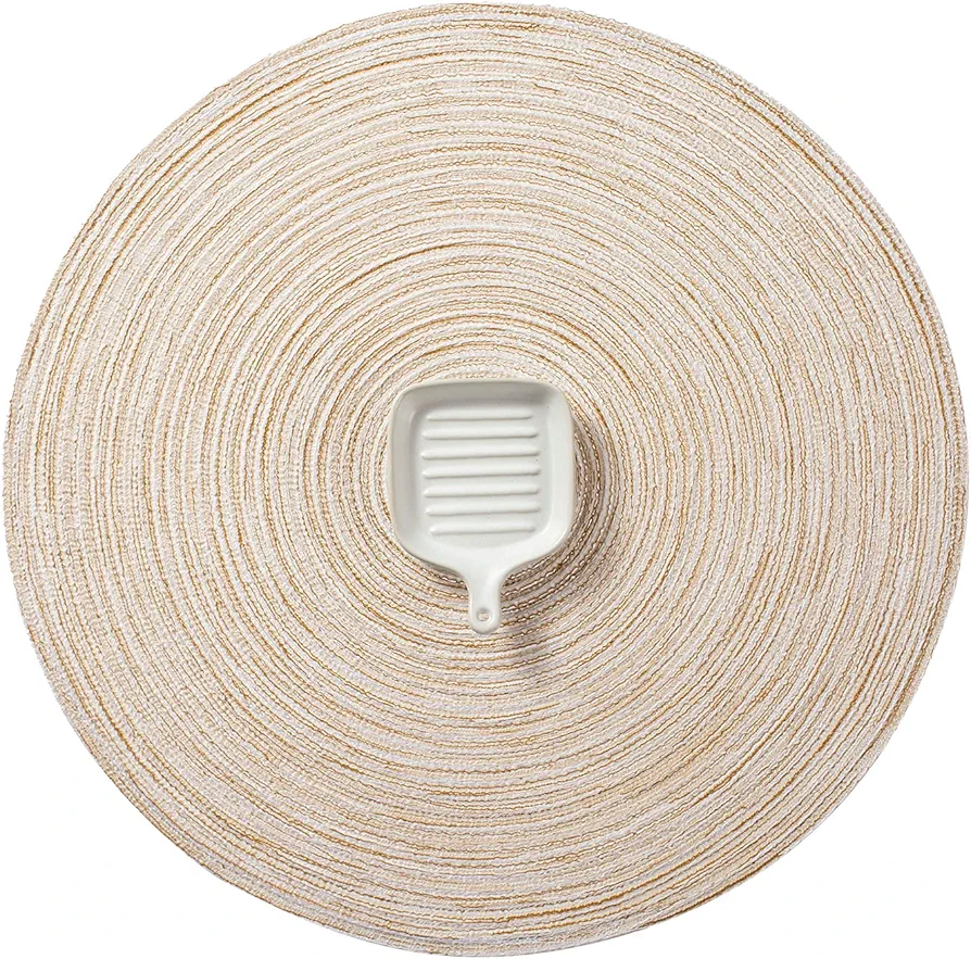 AHHFSMEI Round Placemats Set of 6 Round Braided Placemats 15 Inch Table Mats for Dining Tables Washable Heat Resistant Place mats for Everyday (Beige)