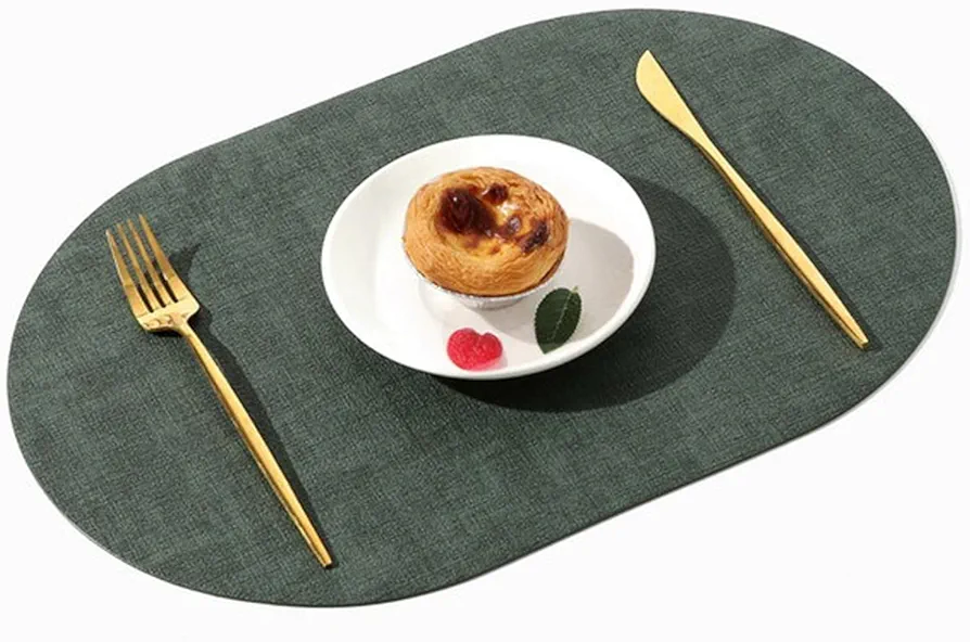 Leather Heat Resistant Placemats Set of 4 Waterproof Wipeable Washable PU Table Mats for Dining Table Kitchen Party Green, 12"x18"